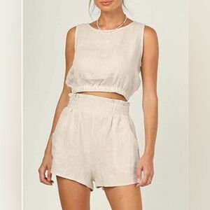 Sleeveless Beige Crop Tank Top and High Waist Shorts 2 Piece Set
